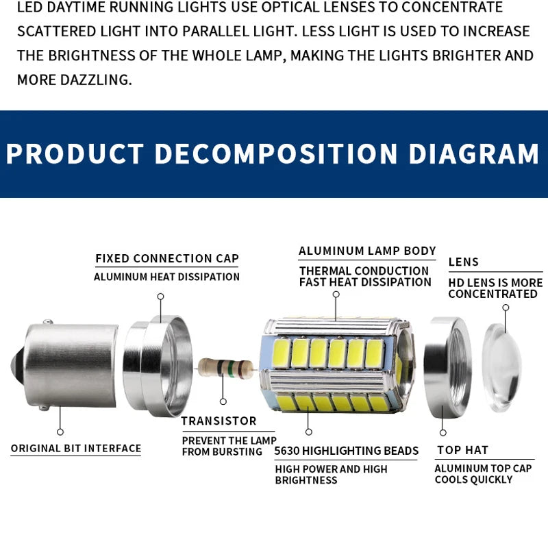 2/4/8 PCS P21W Ba15s 1156 Bay15d 1157 LED Bulb Turn Signal Lights DRL Fog Tail Brake Reverse Parking Lamps 12V 33SMD 7000K White