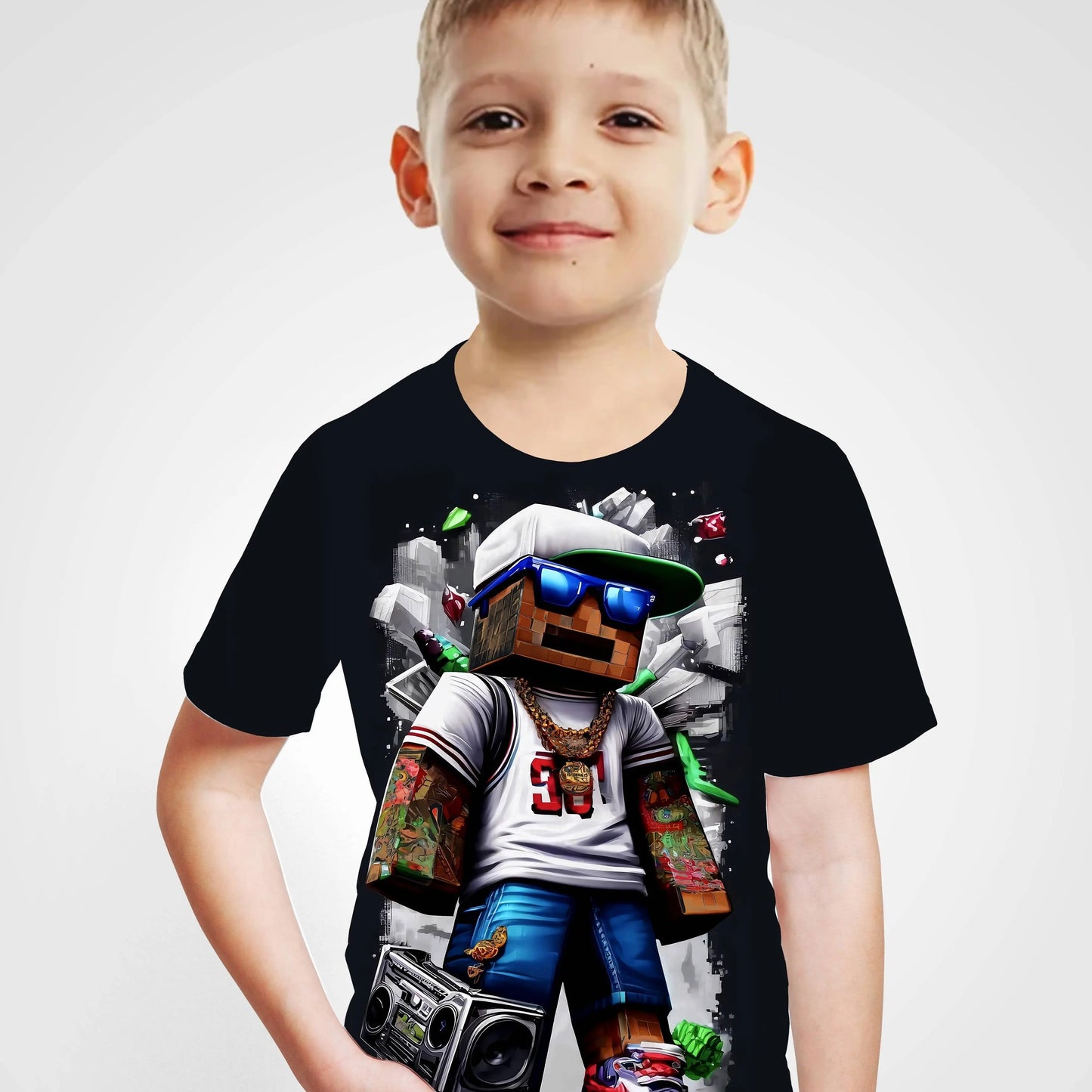 Children's Minecraft T-shirt Clothing Boys T-shirt Short Sleeve Children T-Shirt Creative Print Funny Kids Summer Clothes Girl Clothes O-Neck Tops