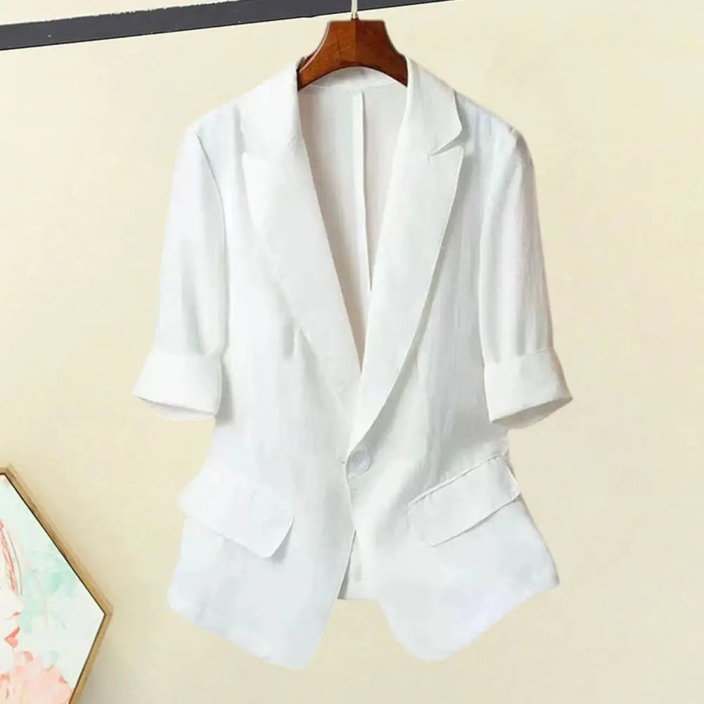 Buttoned Suit Jacket Women Lapel Stylish Women's Lapel Button Jacket for Office Commuting Loose Coat with Three-quarter Sleeves