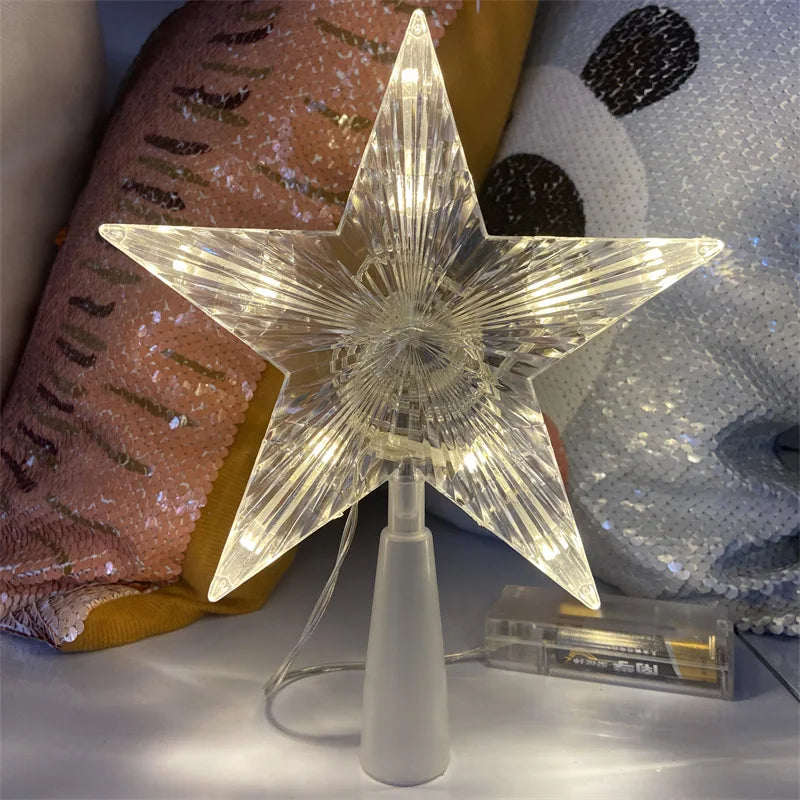 LED Transparent Five-pointed Star Merry Christmas Tree Toppers Cristmas Decorations for Home Xmas Ornaments Navidad 2023