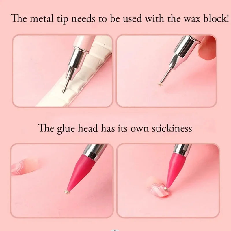 HOMFUN Point Drill Pen 5D Diamond Painting Double Head Dot Point Pen Nail Art Rhinestone Picker Wax Pencil Metal Handle Tools