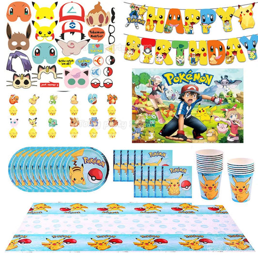 Cartoon Pikachu Theme Birthday Party Disposable Tableware Set Balloons Decorations