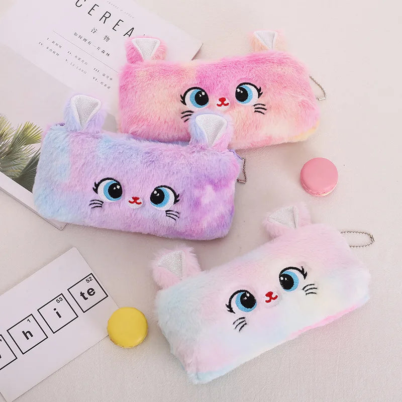 Cartoon Unicorn Pencil Case Plush Kawaii Pencil Bag Cosmetics Storage Pouch Kids Gifts Korean Stationery School Office Supplies