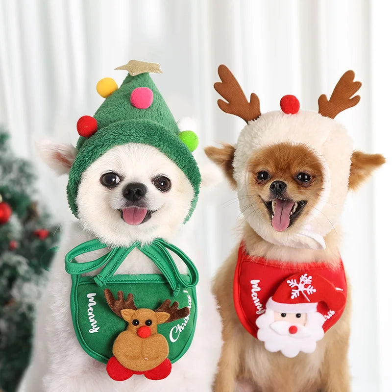 Dog Christmas Hat Pets Santa Bibs New Year Party Cosplay Costume