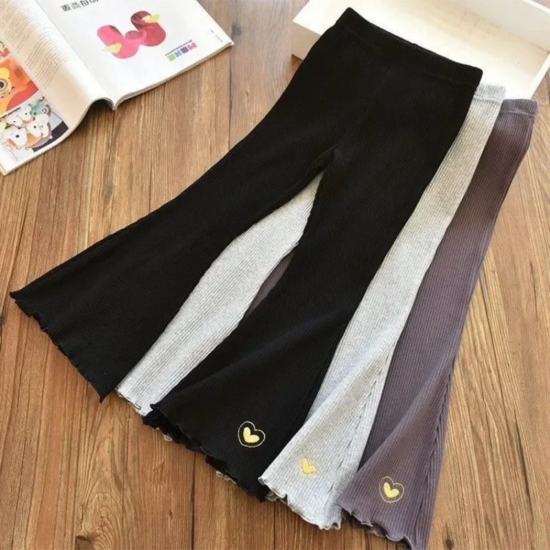 Kids Girls Flare Legging 2023 New Arrival Children Casual Elastic Pants Heart Embroidery Slim Fit Leggins Baby Girl Summer Pants