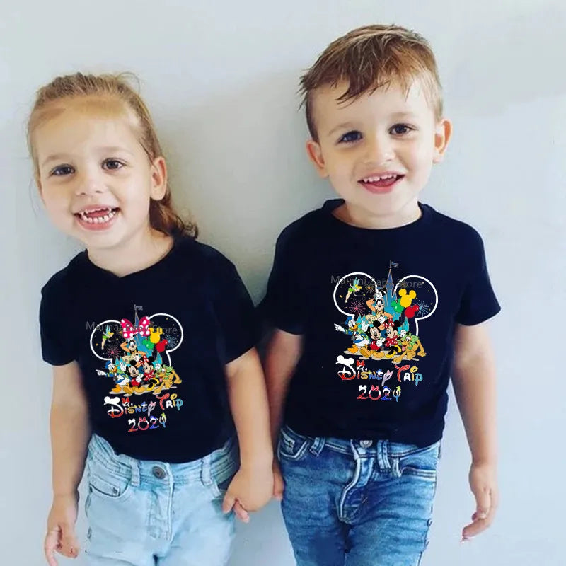 Family Matching Shirts Funny Mickey Minnie T shirts Look Dad Mom Kids Tees Top First Disneyland Vacation Outfits