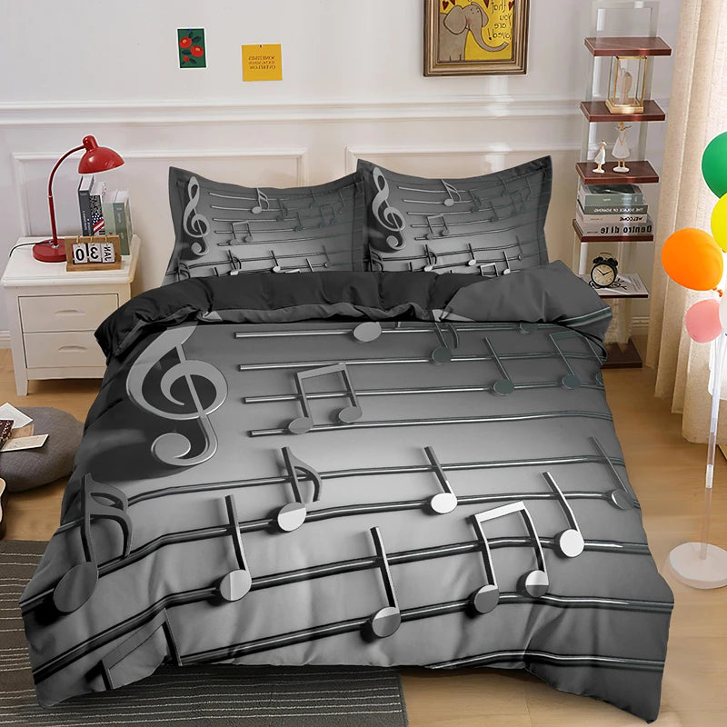 Musical Note Bedding Set 3pcs Music Theme Quilt Cover King/Queen Size With Pillowcase Fashionable Psychedelic Soft Duvet Cover