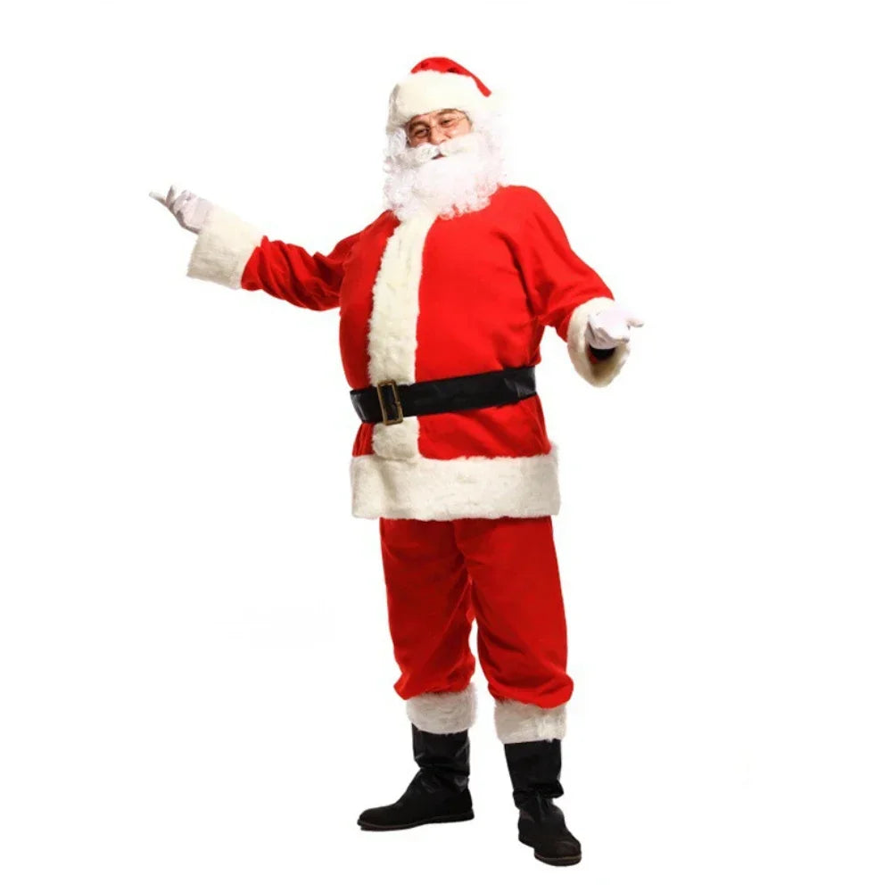 Santa Claus Costume Christmas New Year Men Costumes Red Deluxe Classic Adults Xmas Set Carnival Party