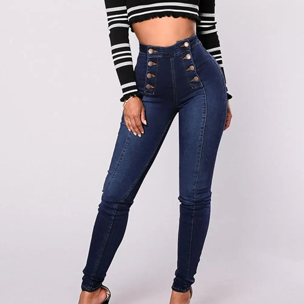 High Waist Buttons Jeans for Women