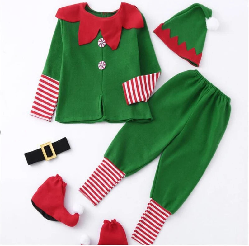 Family Green Elf Christmas Costume Cosplay Outfits Carnival Party Xmas Dress Gift