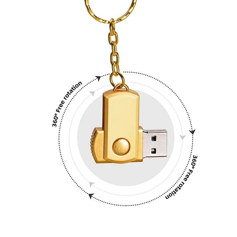 Metal USB Flash Drive 128GB High Speed Memory Stick 64GB Rotatable Pen Drive 32GB Mini Gold USB Stick 16GB