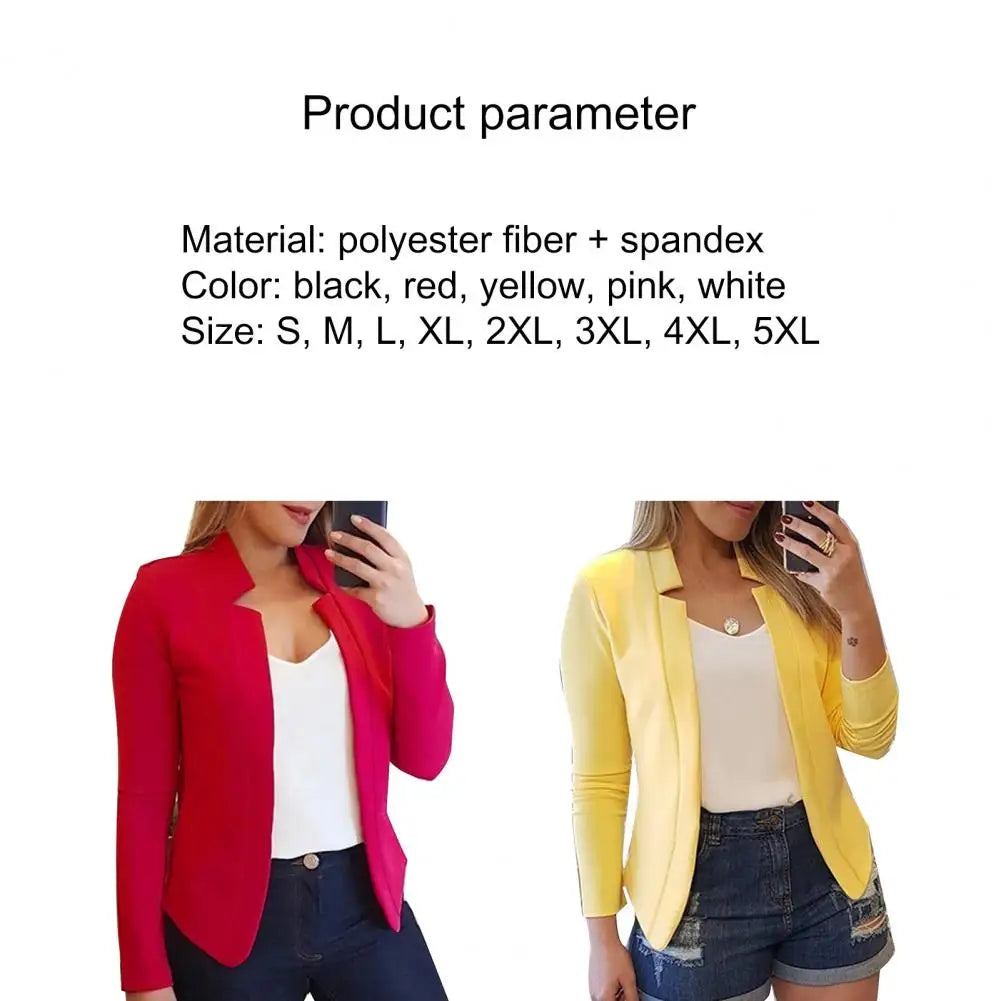 Women Blazer Open Stitch Cardigan Lady Blazer Long Sleeves Warm Business Outwear