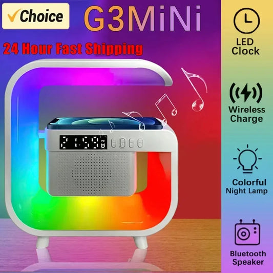 Wireless Charger Stand Bluetooth 5.0 Speaker FM TF RGB Night Light Fast Charging Station for iPhone Samsung Xiaomi