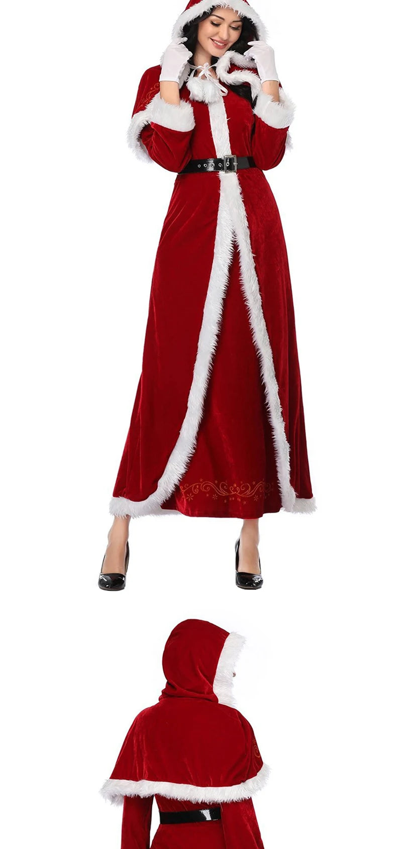 Christmas Santa Claus Costume Red Velvet Lady Elegant Long Dress Xmas For Man Woman