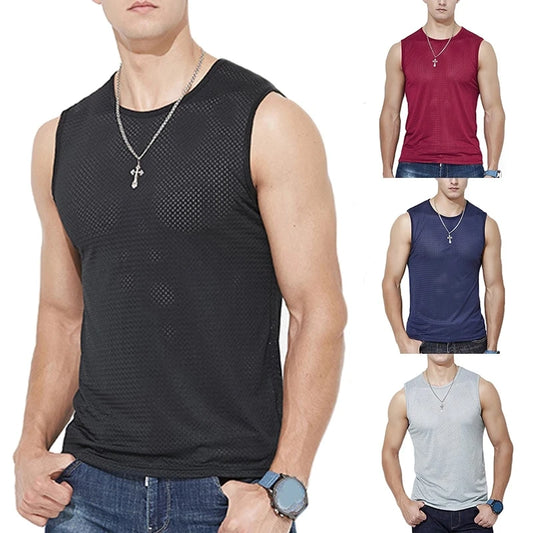 New Mens Mesh Vest Ice Silk Quick-drying Bodybuilding Tank tops Fitness Muscle Sleeveless Narrow Vest Fitness Casual Sport Tops