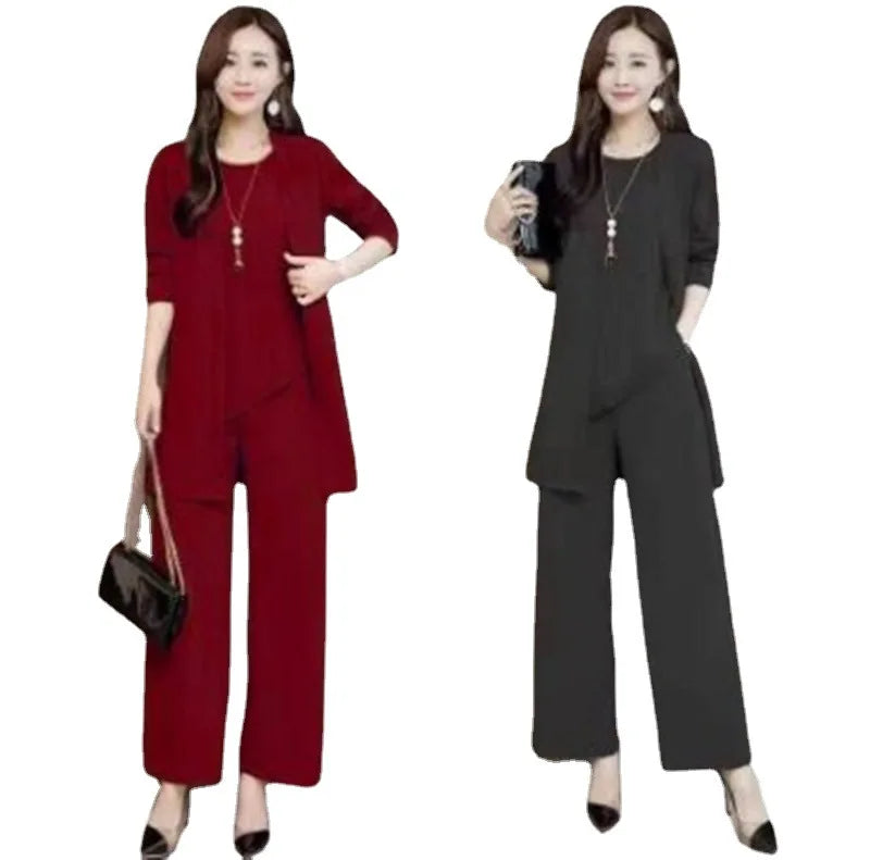 Women's Fashionable Stylish Wide Lady Slimming Fashion plus Size Women Three-Piece Suit