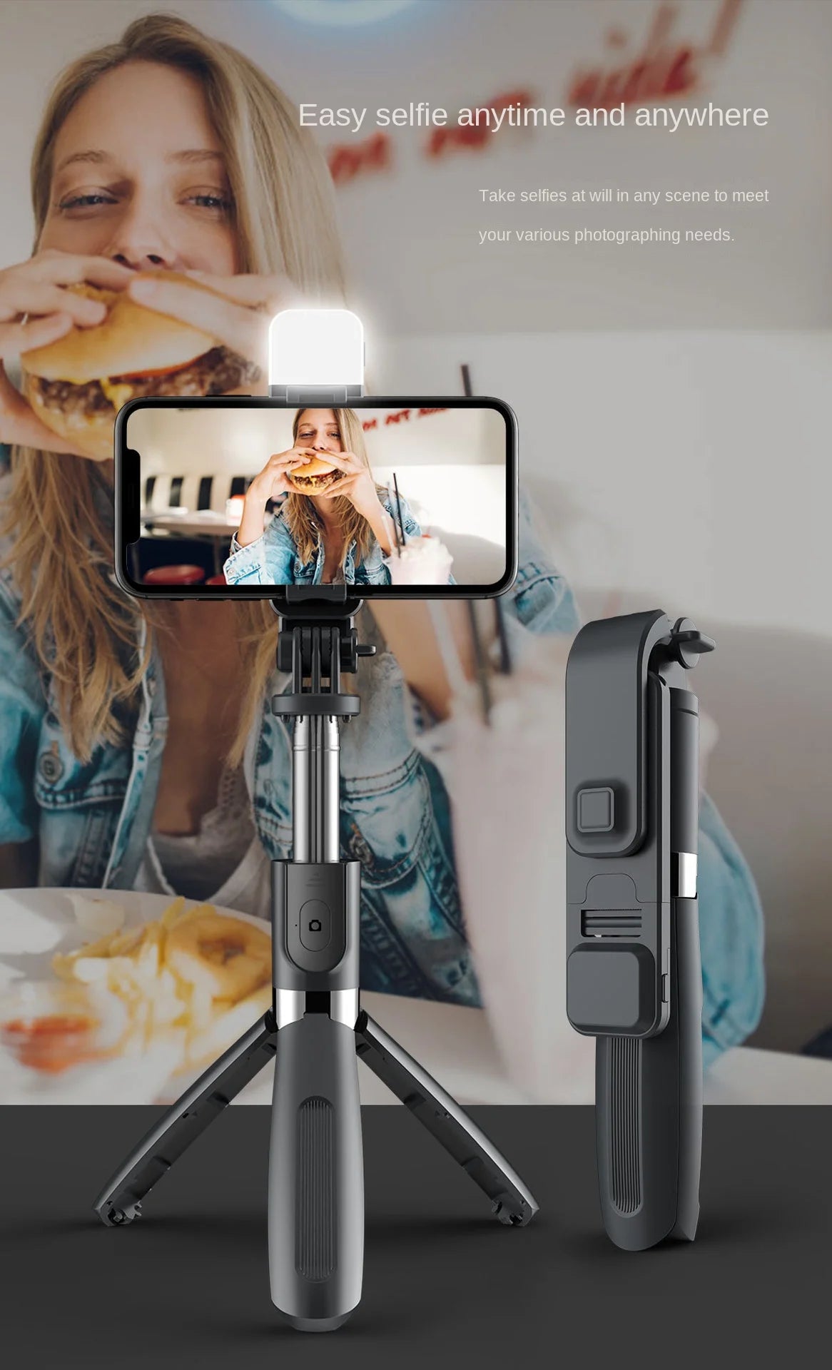 Xiaomi Bluetooth Wireless Selfie Stick Mini Tripod Extendable Monopod with Fill Light Remote Shutter for Xiaomi Phone Tripod