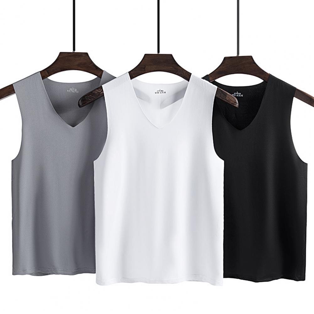 Men Vest Sleeveless V-Neck Quick Dry Ice Silk Vest T-Shirts Tank Top Breathable Fitness Oversize Thin Summer Tops Tees