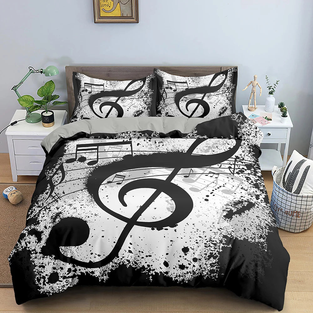 Musical Note Bedding Set 3pcs Music Theme Quilt Cover King/Queen Size With Pillowcase Fashionable Psychedelic Soft Duvet Cover