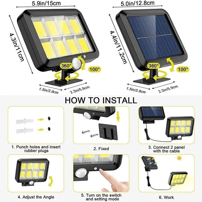 Solar LED Light COB Motion Sensor LED Yard Garden Solar Wall Light Power Supply Waterproof Home Outdoor Door Light