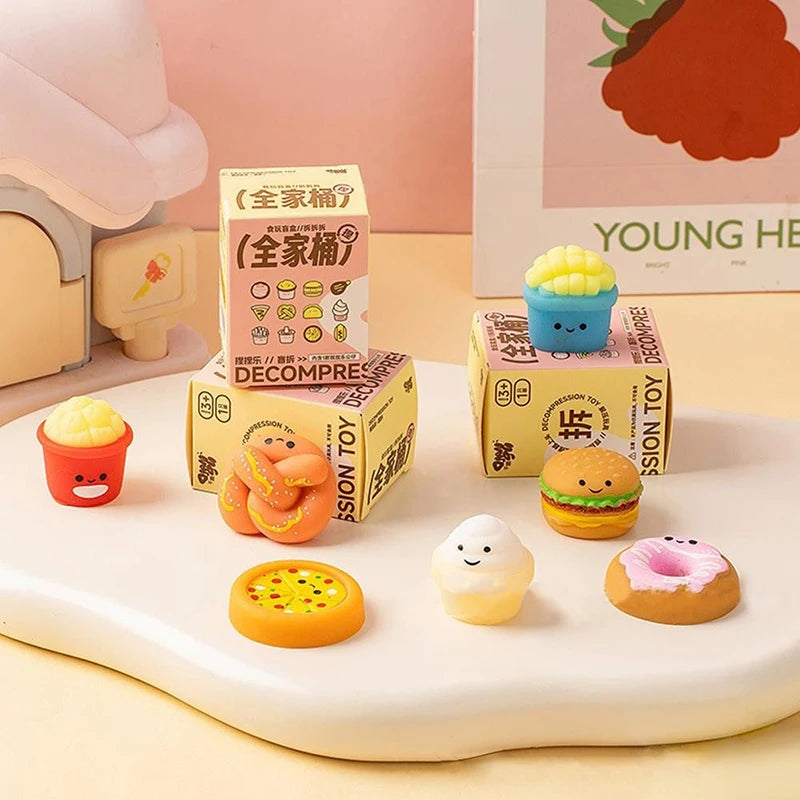 Blind Boxes Kids Stress Relief Hamburger Food Squeeze Chicken Soft Glue Random Fidget Mystery Toys