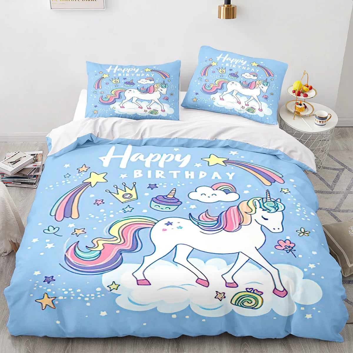 Set Single Double Twin Size Home Decor For Girls Kids Adults Cute Unicorn Bed Linen Kawaii Bedding Set