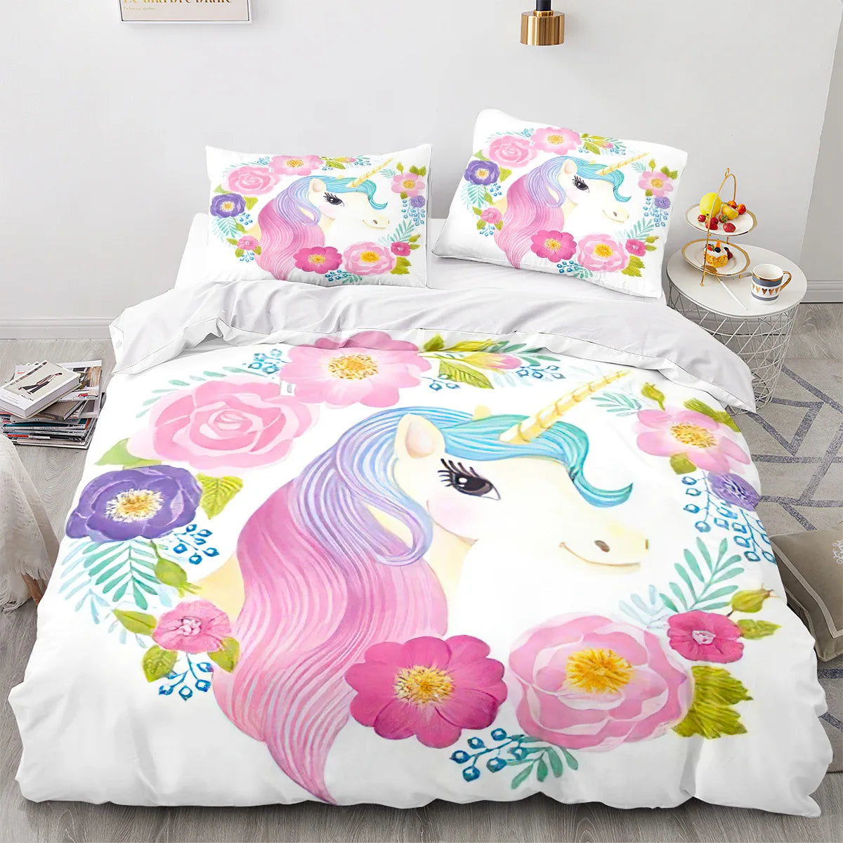 Set Single Double Twin Size Home Decor For Girls Kids Adults Cute Unicorn Bed Linen Kawaii Bedding Set