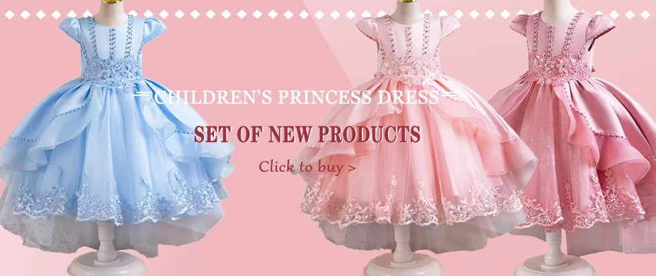 Elegant Girl Wedding Dress Embroidered Mesh Princess Dress 4-12 Year Old Girl Graduation Party Prom Evening Dress