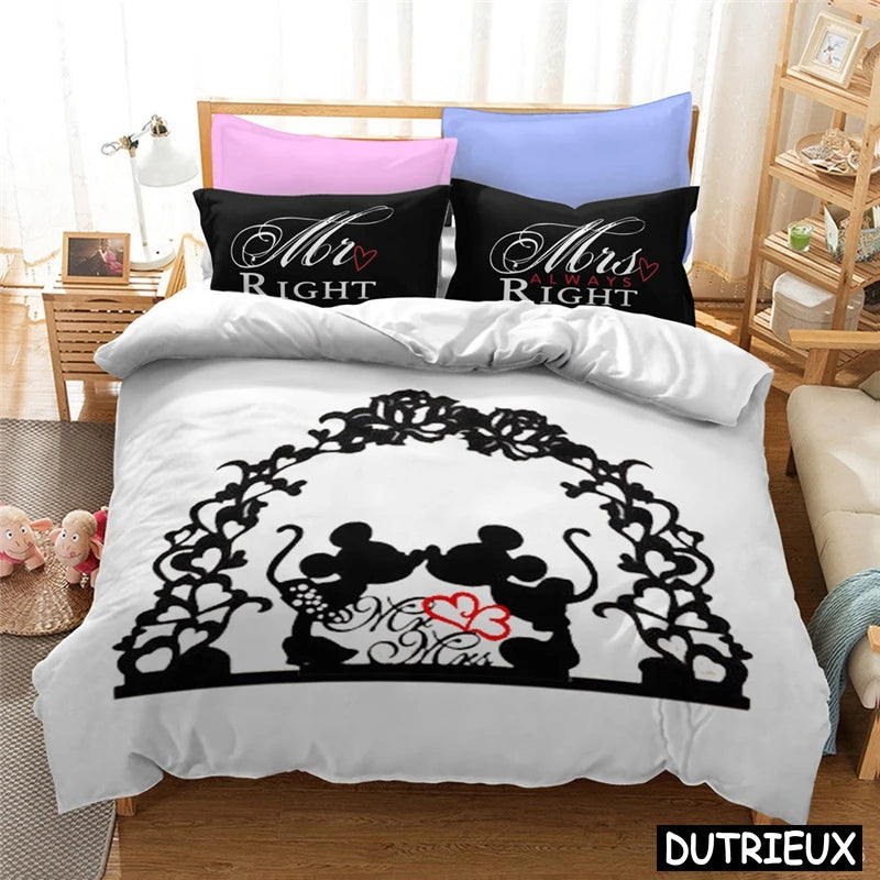 Lovely Mickey Minnie Mouse Duvet Cover & Pillowcase Set Twin Full Queen King Size Bedding Set Soft Comforter Cover Set Bedspread