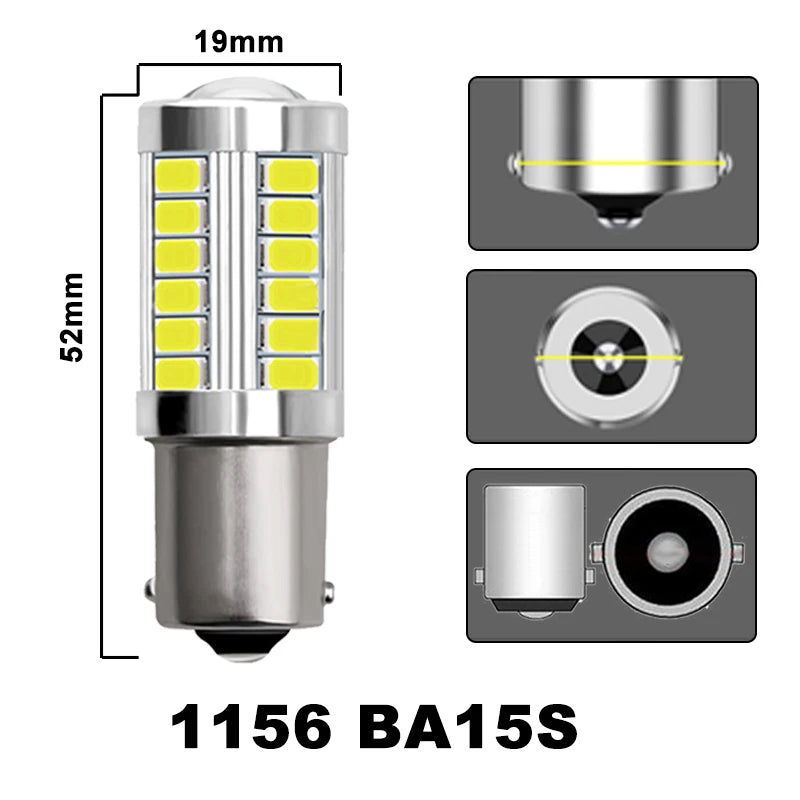 2/4/8 PCS P21W Ba15s 1156 Bay15d 1157 LED Bulb Turn Signal Lights DRL Fog Tail Brake Reverse Parking Lamps 12V 33SMD 7000K White