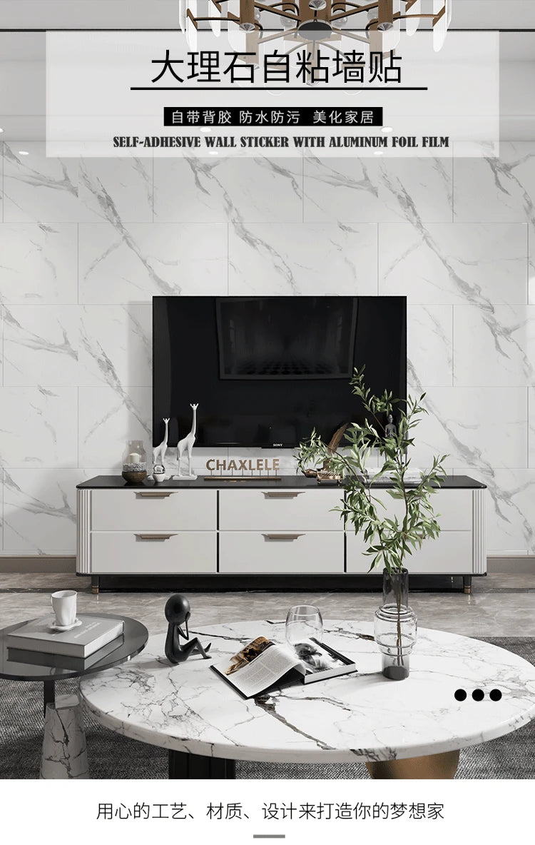 Self Adhesive Marble Wallpaper Waterproof Floor Sticker Bathroom Living Room TV Background Renovation  Wall Ground Decor