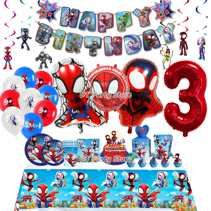 Spiderman Theme Birthday Party Decoration Marvel's Spidey And His Amazing Friends Aluminum Foil Balloon Disposable Tableware