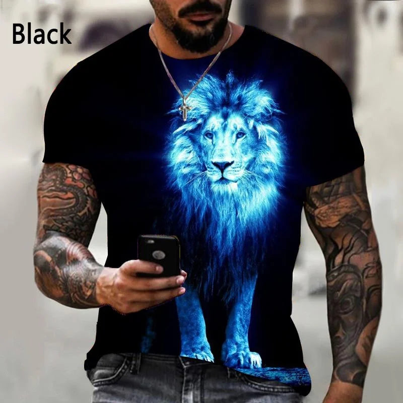 3D Printed T-shirt Lion Couple T-shirt Unisex Summer Casual Short Sleeve Fashion Animal Cool Lion Shirt Top