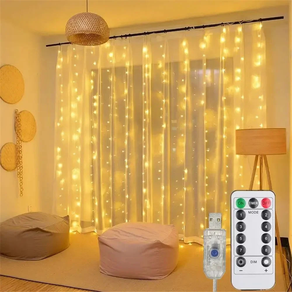 Curtain String Lights, 8 Modes Window Fairy Lights for Wedding Home Garden Bedroom Outdoor Indoor Wall Decorations