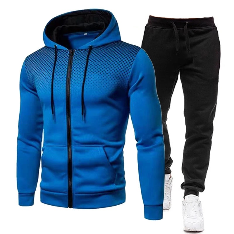 Men's casual zippered Sweatshirt suit hooded sweatshirt hooded jacket gradient coat sweatpants two-piece S-4XL