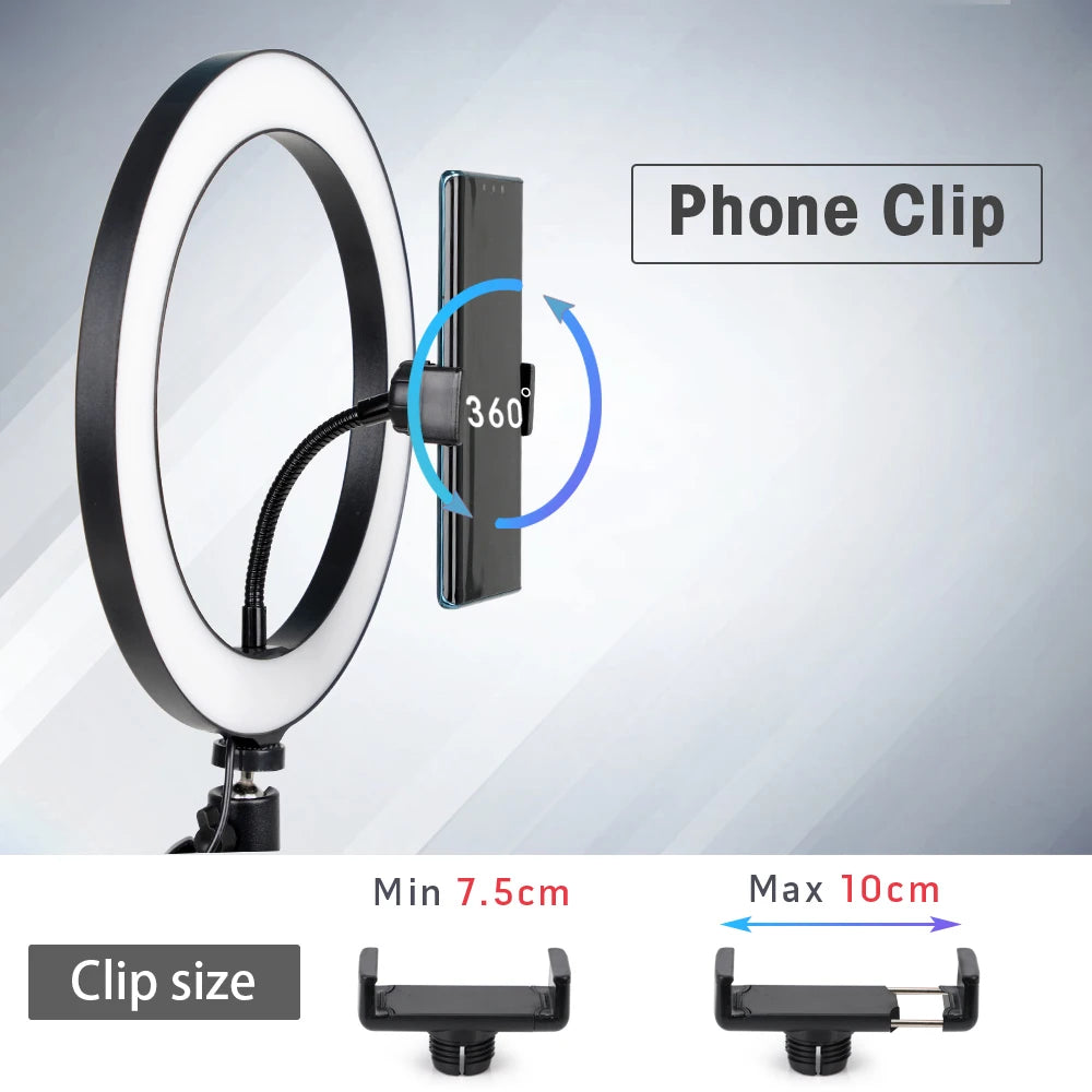 Tripod With LED Ring Light For Phone Tripod Camera Stand Selfie Photography Light LED Lamp Color Photo Studio For YouTube Live