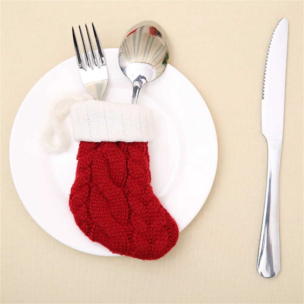 Christmas Boots Stocking Gift Bag Christmas Tree Hanging Pendant Knifes Fork Bag Holder New Year Party Table Home Decorations