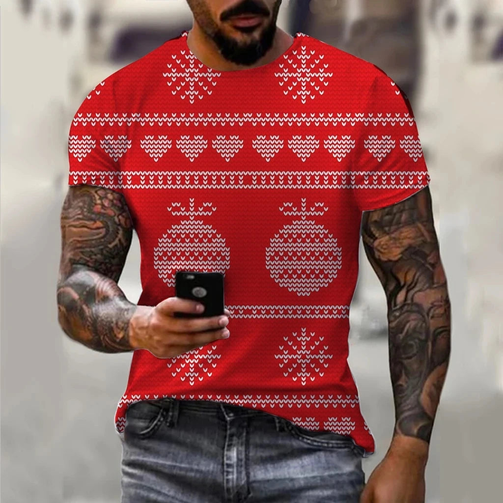 Hip Hop Men's Christmas Elf Santa Claus Printed T-shirt Fashion Trend Round Neck Loose Street