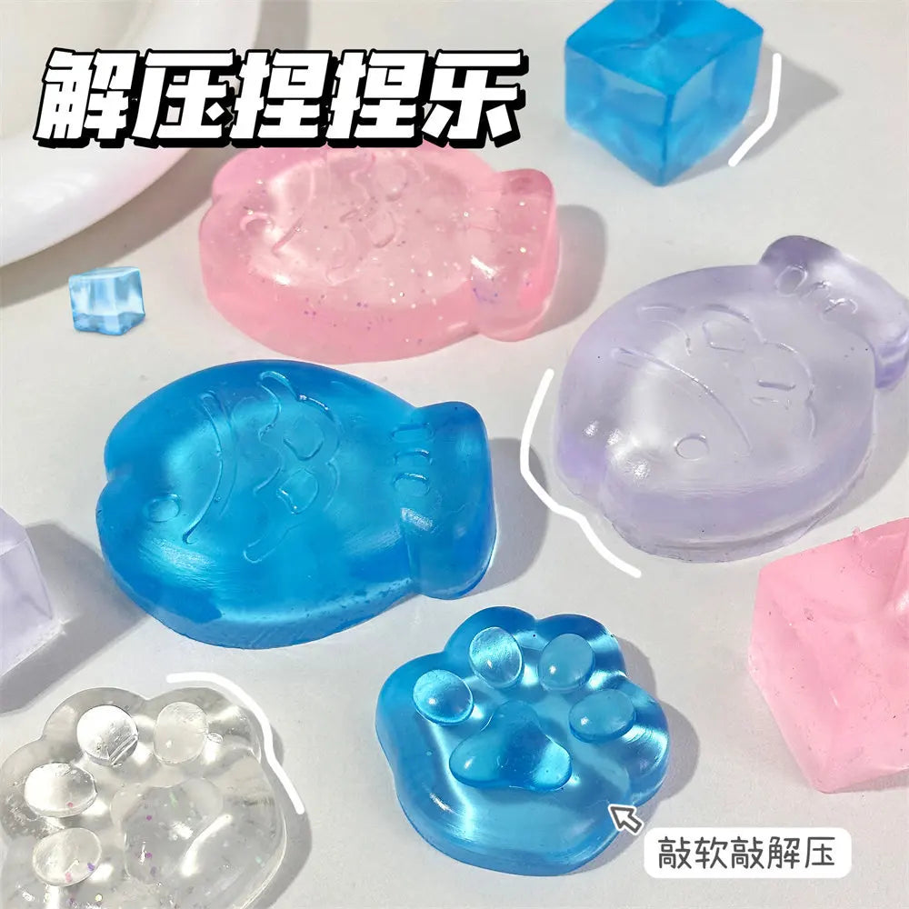 Fidget Toy Mini Squishy Toys Mochi Ice Block Stress Ball Toy Kawaii Transparent Cube cat paw fish Stress Relief Squeeze Toy