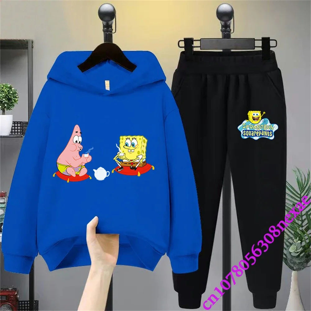 SpongeBob Children's Clothing Boys And Girls Sweater Suit 2 Pieces Cartoon Print Sweater Sportswear Trousers