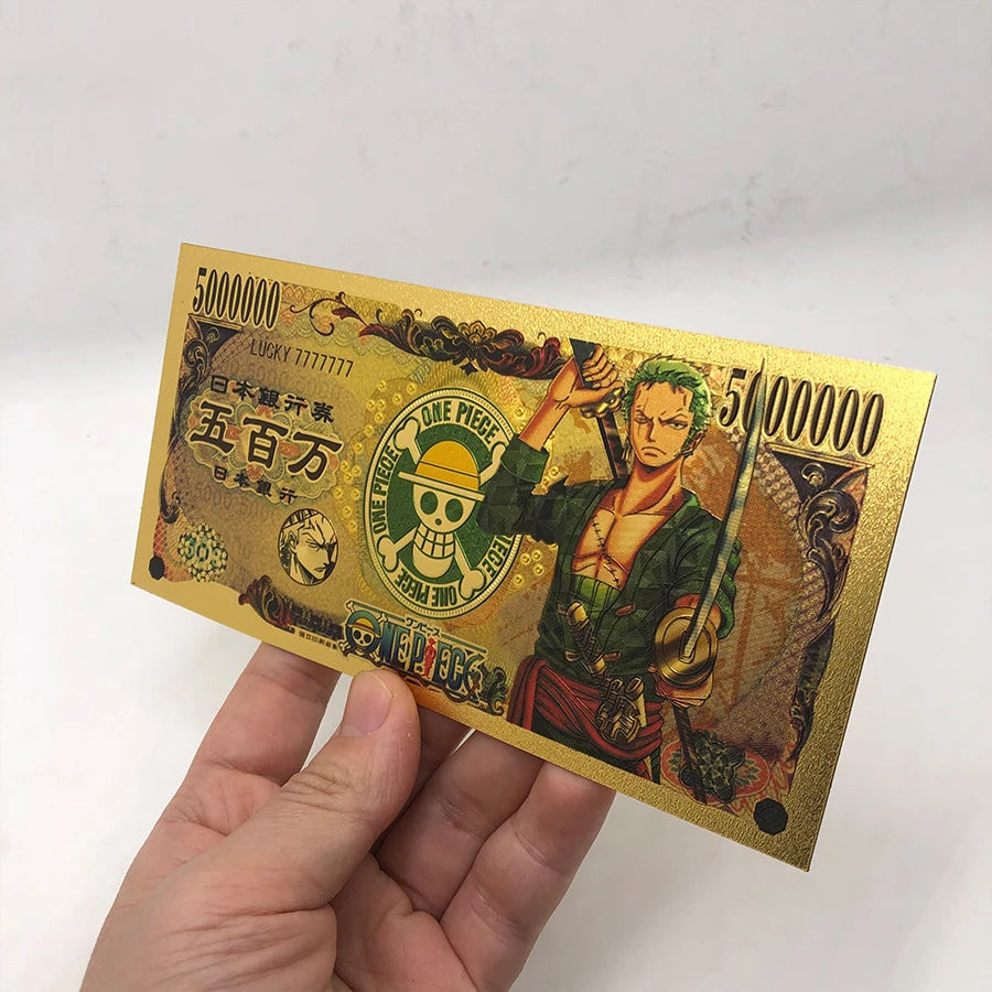 Anime One Piece Toy Golden Cards PVC Zoro Luffy Nika 10 Kinds New Commemorative Banknote Collections Toys Gifts For Party