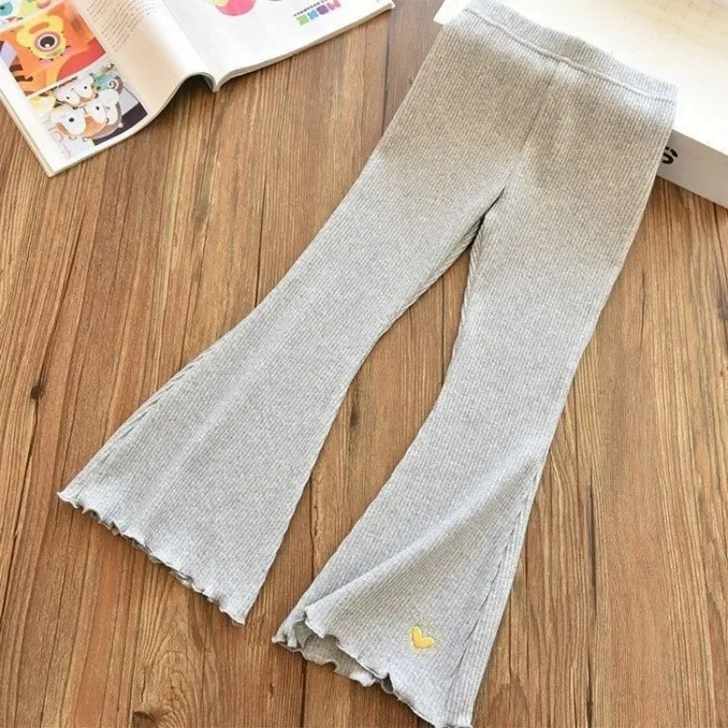 Kids Girls Flare Legging 2023 New Arrival Children Casual Elastic Pants Heart Embroidery Slim Fit Leggins Baby Girl Summer Pants