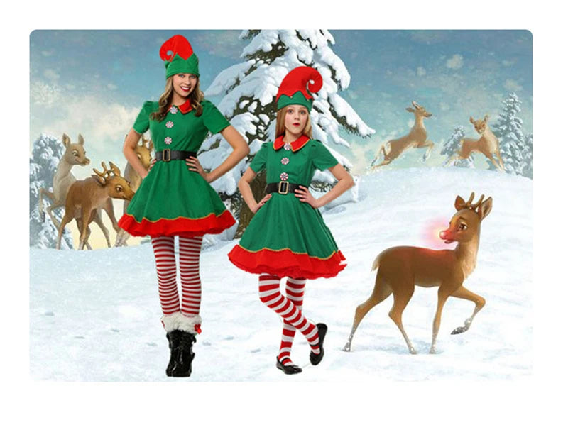 Family Green Elf Christmas Costume Cosplay Outfits Carnival Party Xmas Dress Gift