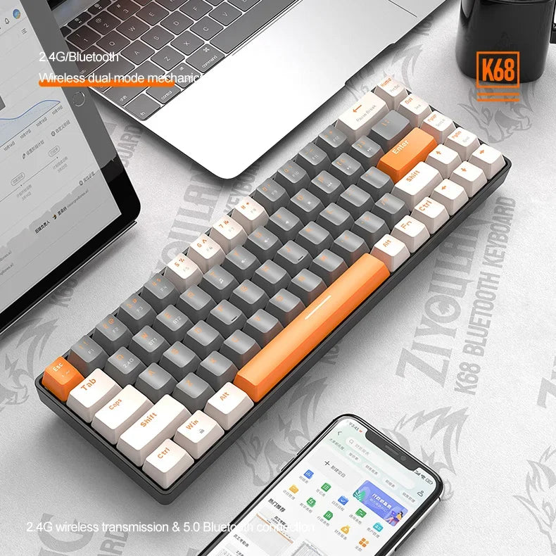 Mechanical Keyboard 60% Wireless Bluetooth Dual Mode Hot-Swappable Mini 68-Key Red