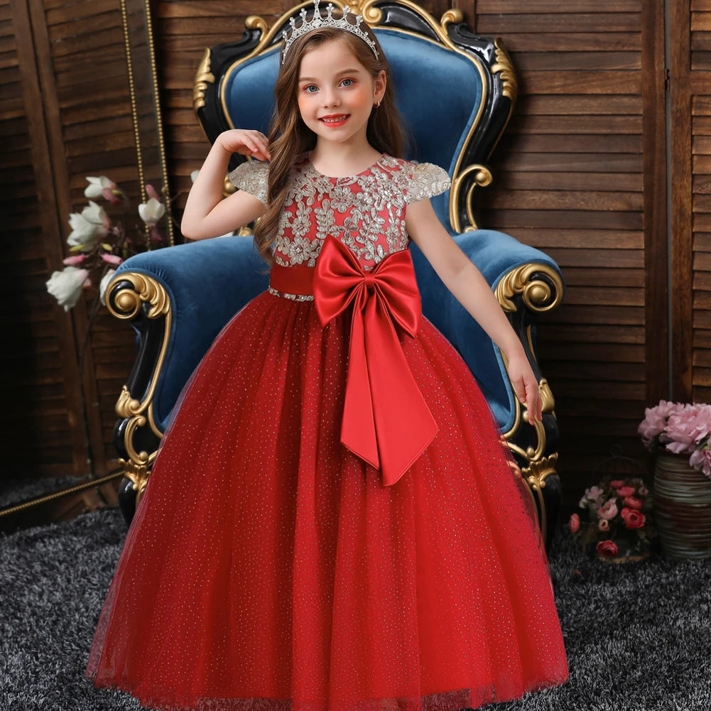 Girl dress in sleeveless sequins wedding dress flower girl performing princess dress long dress