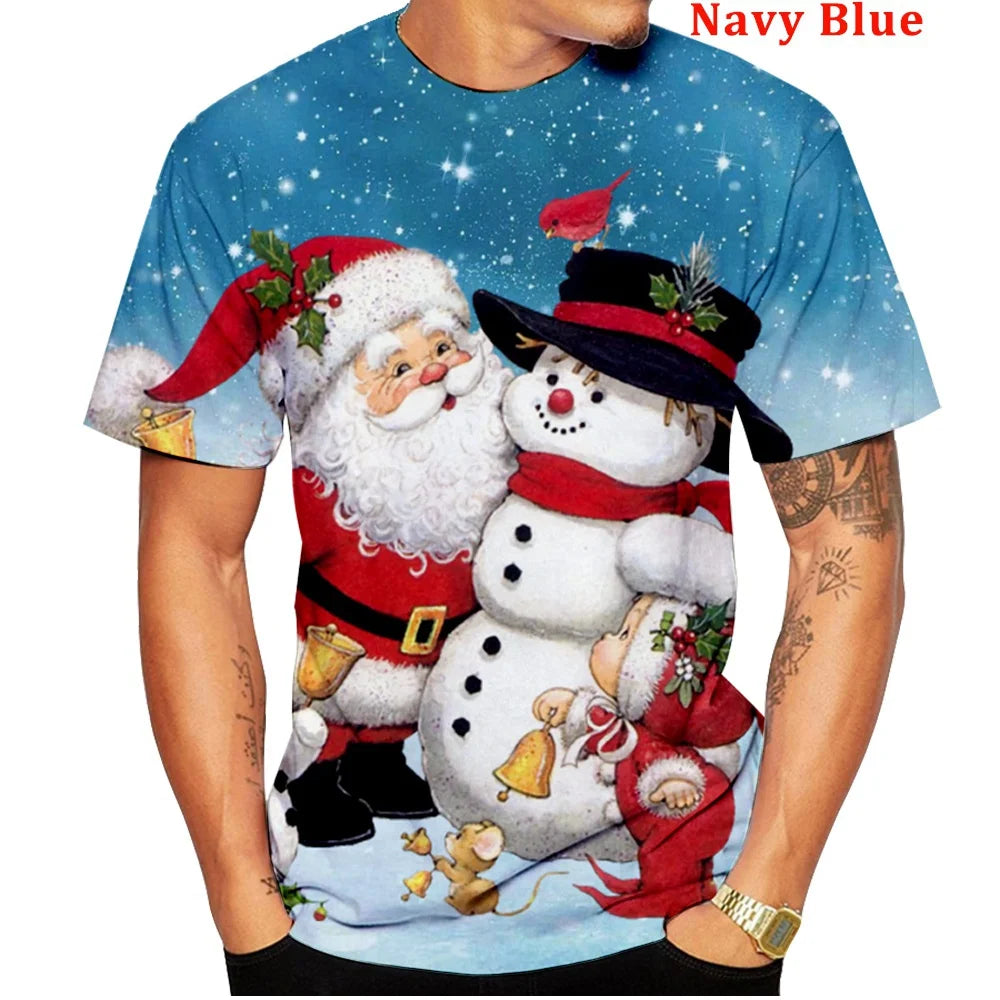 3D Printed Men's and Women's T-shirt Short Sleeve Christmas T-shirt Unisex Casual Santa Claus Cartoon T-shirt