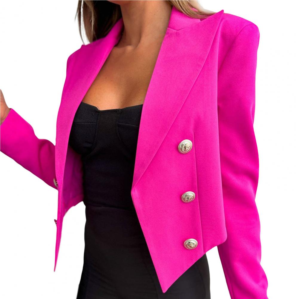 Stylish Women's Blazer with Double-Breasted Placket Lapel Short Solid Color Suit Jacket for Office Ladies Fashion