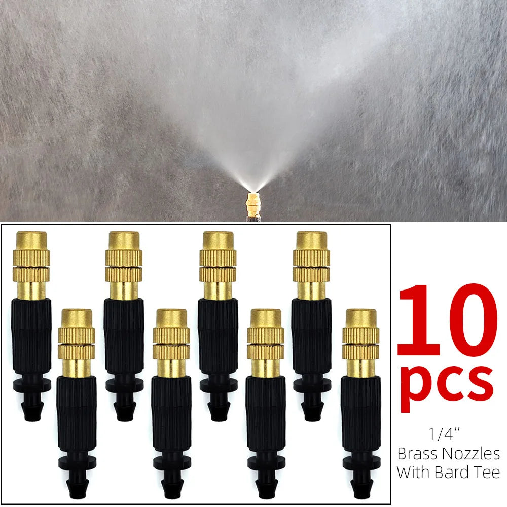 Outdoor Misting Cooling System Garden Irrigation Watering Brass Atomizer Nozzles 4/7mm Hose for Patio Greenhouse