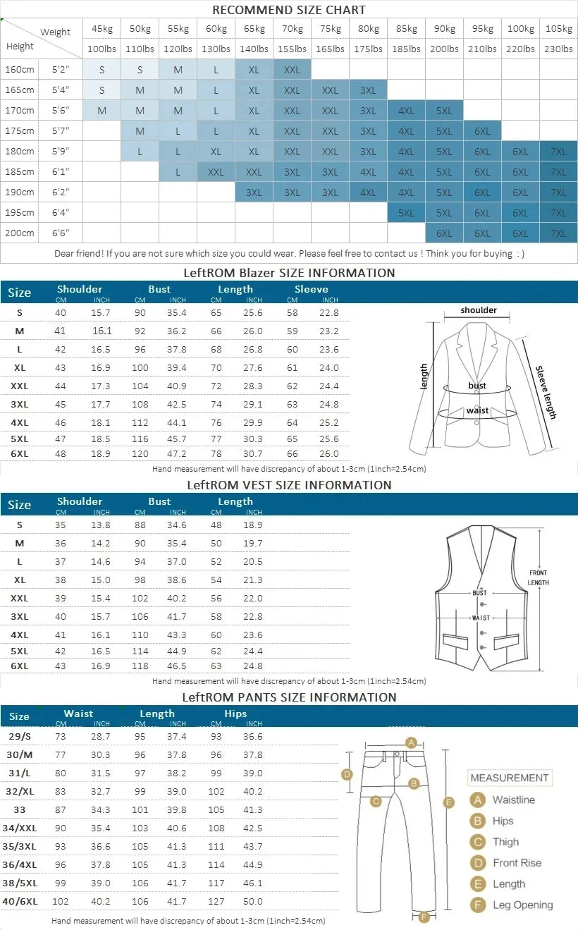 Blazer, Vest & Pants Men's Fashion Business Gentleman Professional Formal Dress Korean Version Banquet Dress Suit 6XL