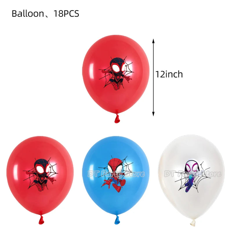 Spiderman Theme Birthday Party Decoration Marvel's Spidey And His Amazing Friends Aluminum Foil Balloon Disposable Tableware